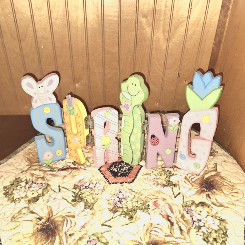 Handmade & Hand Painted Wooden "Spring" Accordion Hingded Letters